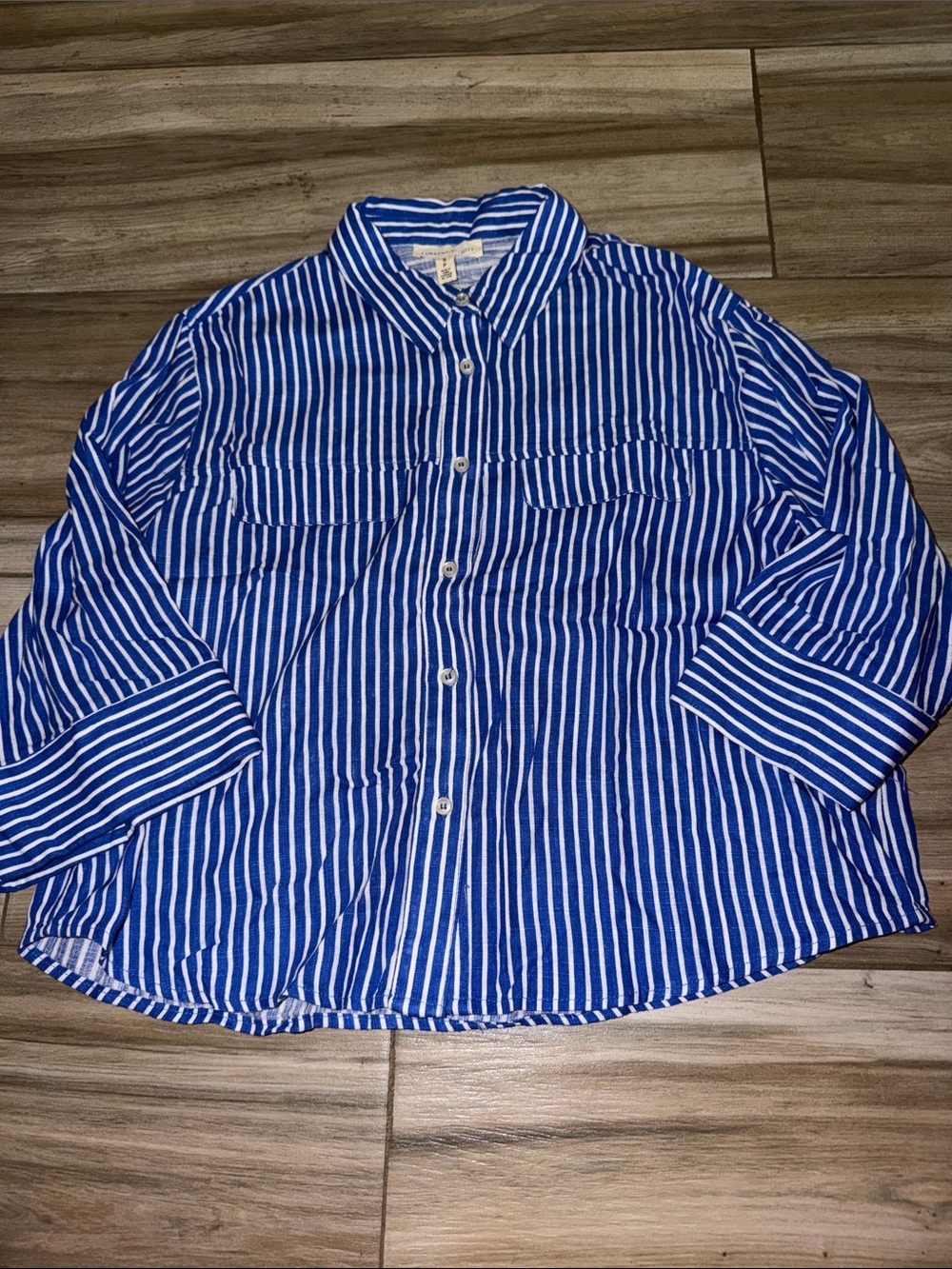 Blue and White Striped Men’s Button-Up Shirt